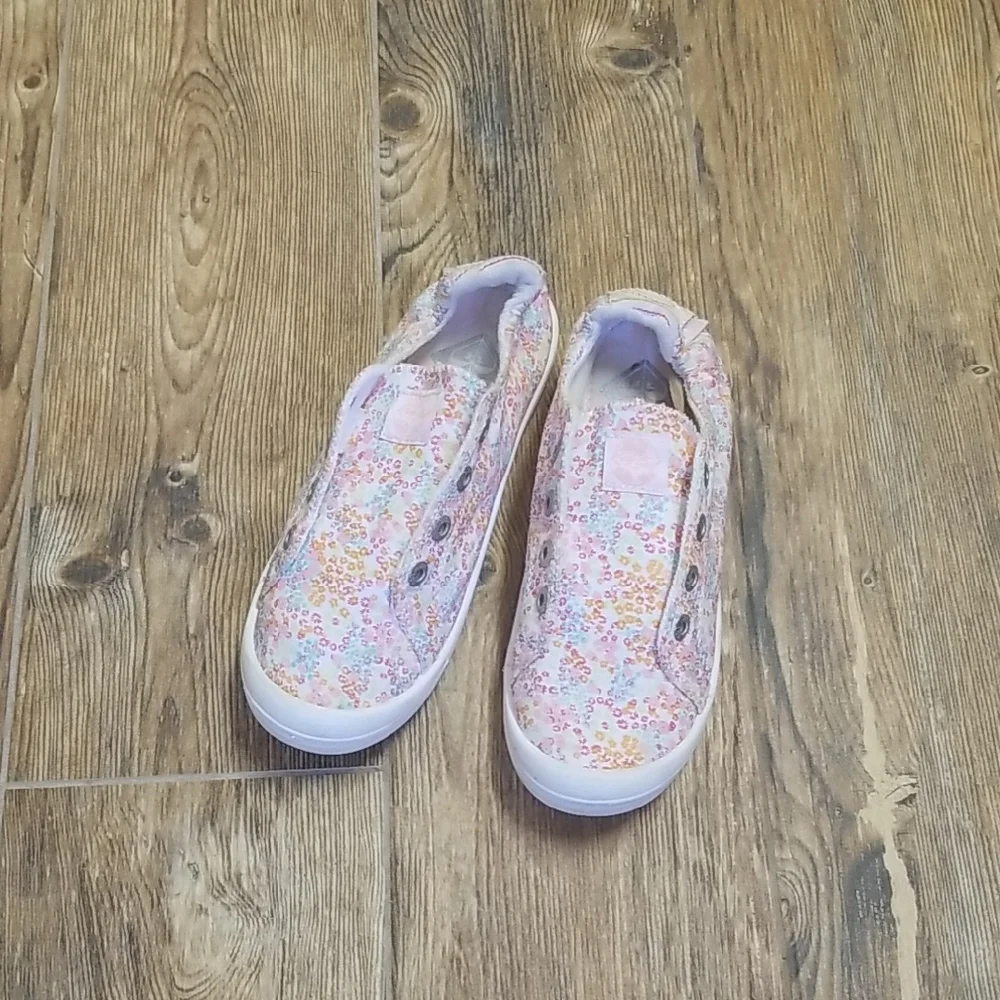 Roxy Pink and White Floral Sneakers Size 6 Cottage core - Picture 1 of 7